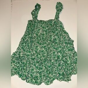 Lush Women’s Dress Size L Green Floral Smocked Bodice Sleeveless Tiered Midi